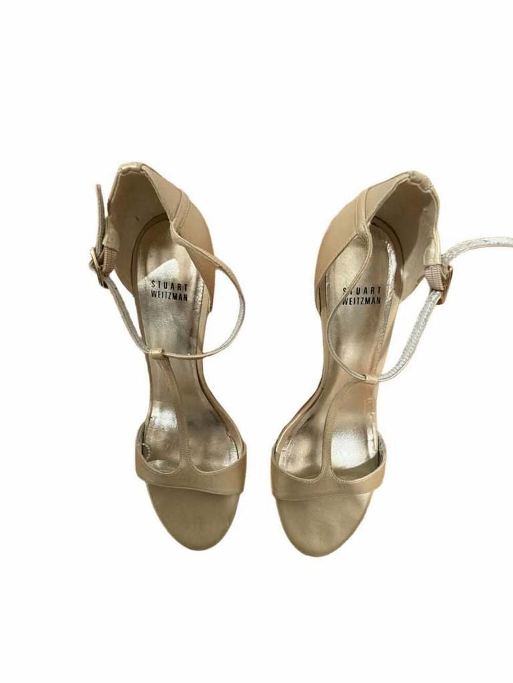 Stuart Weitzman Nude Leather T-Strap Stiletto Heels